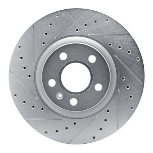 Volvo V90 Brake Rotor (1) - Front Left - R1 Concepts - Drilled & Slotted - Silver - `17-`25